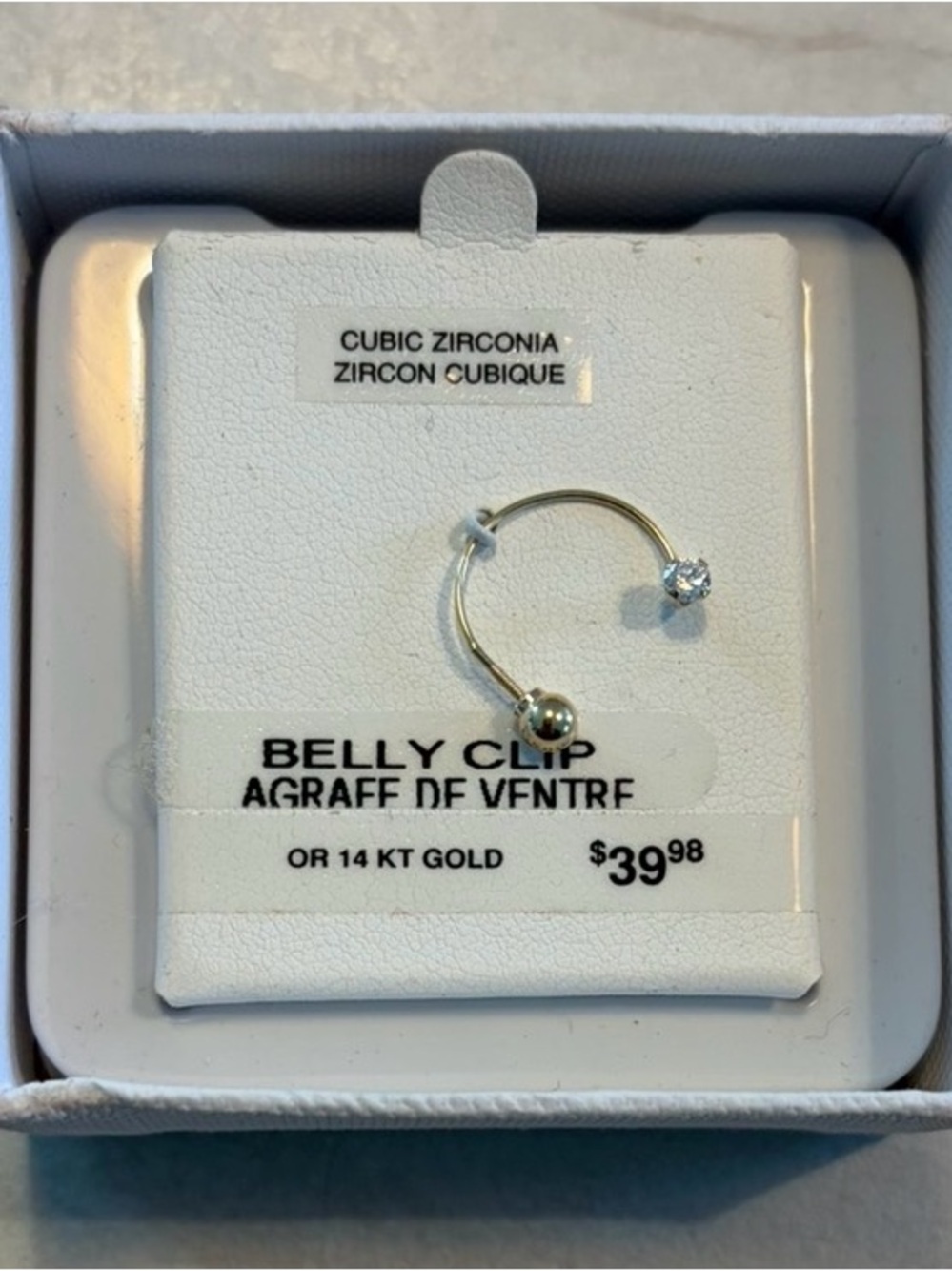 14K Gold Cubic Zirconia Belly Ring - Gold